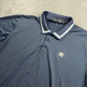 G/FORE Mens XL Navy Blue Tipped Short Sleeve‎ Golf Polo Shirt Circle G Logo